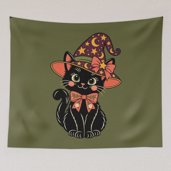 Item preview, Boho Black Cat Halloween Magical Wizard Hat Kitty designed and sold by Itaya Art.