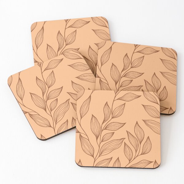 Item preview, Delicate Line Art Botanical Leaf Pattern - Dark on Light Orange designed and sold by Frohyou.