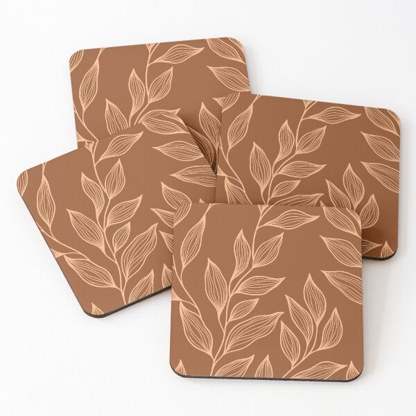 Item preview, Delicate Line Art Botanical Leaf Pattern - Light on Dark Orange designed and sold by Frohyou.