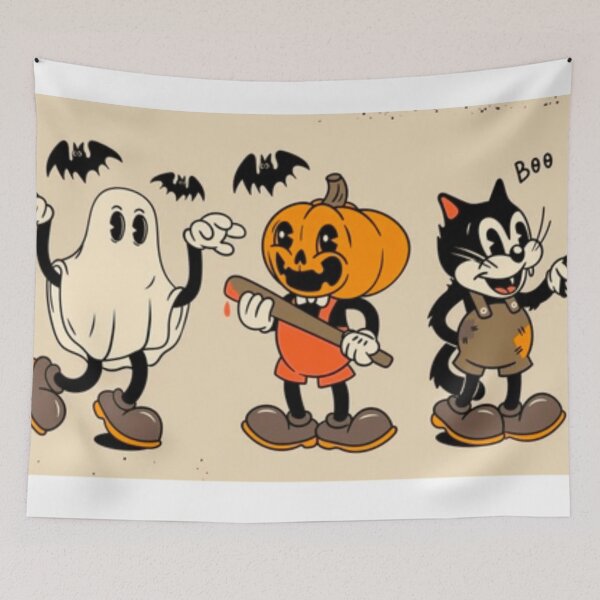 Item preview, Vintage Cartoon Halloween Ghost Pumpkin Black Cat designed and sold by NNCollection.