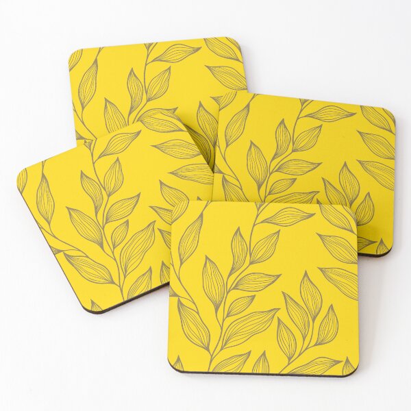Item preview, Delicate Line Art Botanical Leaf Pattern - Dark on Bright Yellow designed and sold by Frohyou.