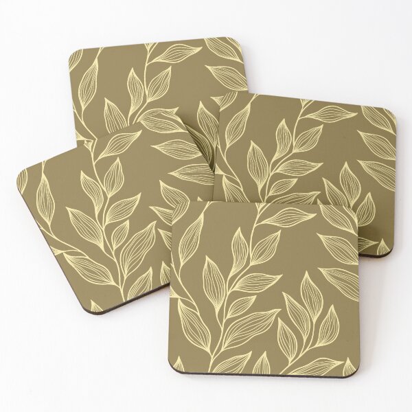 Item preview, Delicate Line Art Botanical Leaf Pattern - Light on Dark Yellow designed and sold by Frohyou.