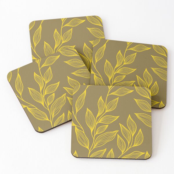 Item preview, Delicate Line Art Botanical Leaf Pattern - Bright on Dark Yellow designed and sold by Frohyou.