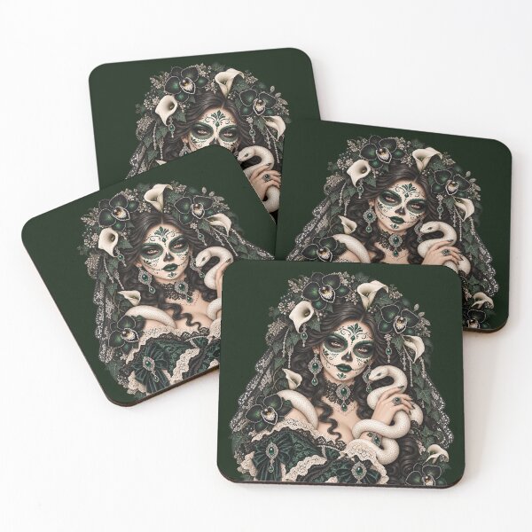 Item preview, Catrina with white snake – Gothic Día de los Muertos Familiar designed and sold by Lichtisign.
