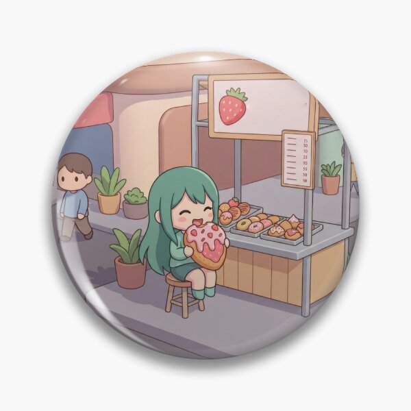 Item preview, Cute Kawaii Green Hair Girl Eating Donut designed and sold by Azurart2.
