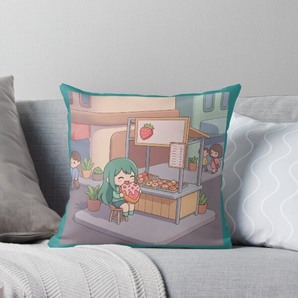 Item preview, Cute Kawaii Green Hair Girl Eating Donut designed and sold by Azurart2.