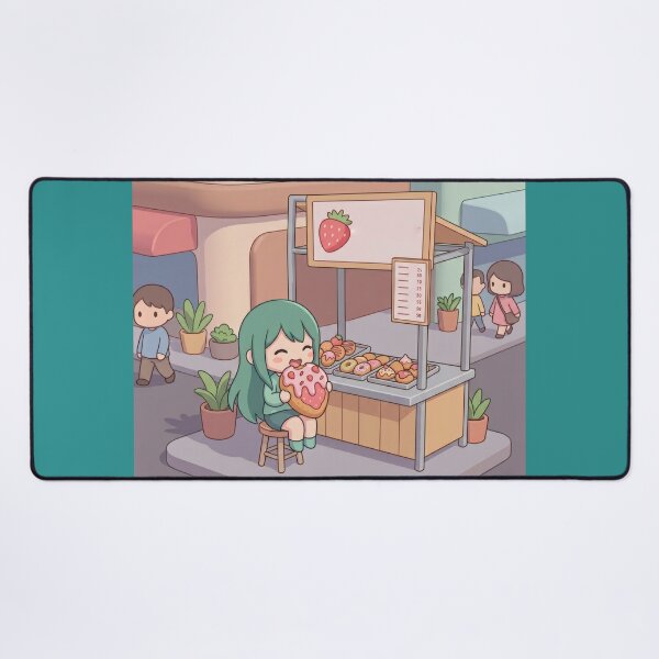 Item preview, Cute Kawaii Green Hair Girl Eating Donut designed and sold by Azurart2.