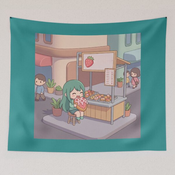 Item preview, Cute Kawaii Green Hair Girl Eating Donut designed and sold by Azurart2.