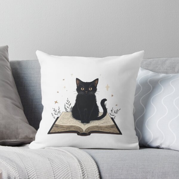 Item preview, Black Cat Sitting on Open Book Whimsical Dark Academia Illustration designed and sold by ArtivaaStudio.
