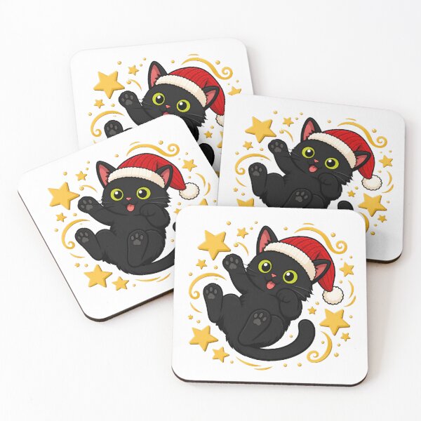 Item preview, Christmas Black Cat Santa Hat Magical Winter Stars designed and sold by chattsuede.