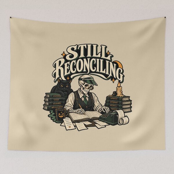 Item preview, Skeleton Bookkeeper Gothic Halloween Humor designed and sold by Meandmyshop.