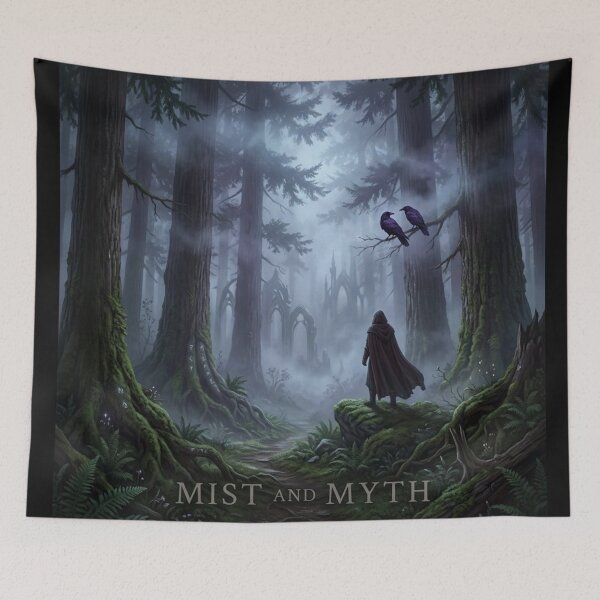 Item preview, Misty Mountain With Trees Mist and Myth - The Cascadia Forest - Dark Cottagecore Fantasy Aesthetic / Gamer / Gaming / Fantasycore / Goblincore / Dark forest  designed and sold by TeenLake.