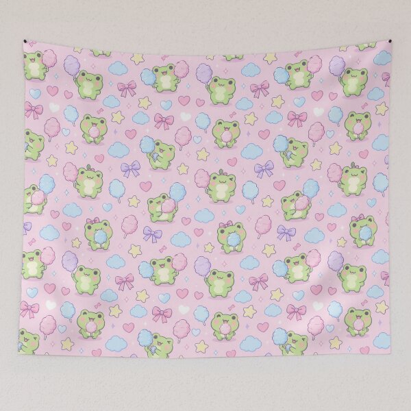 Item preview, Kawaii Frog Cotton Candy Pastel Pattern designed and sold by Soft Berry Studio.