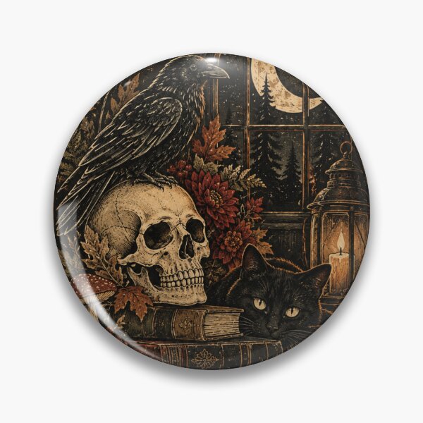 Item preview, Gothic Library Raven with Black Cat and Skull designed and sold by Everwood Art Studio.