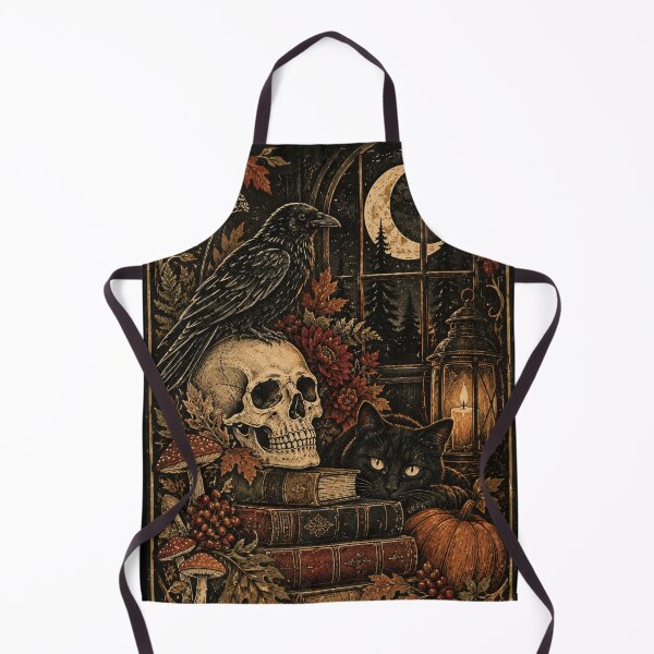 Item preview, Gothic Library Raven with Black Cat and Skull designed and sold by Everwood Art Studio.
