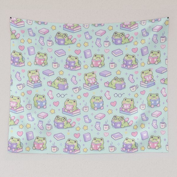 Item preview, Kawaii Frog Cozy Reading Pastel Pattern designed and sold by Soft Berry Studio.