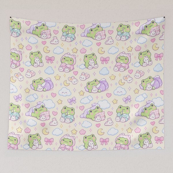 Item preview, Kawaii Frog Bunny Slippers Cozy Pattern designed and sold by Soft Berry Studio.