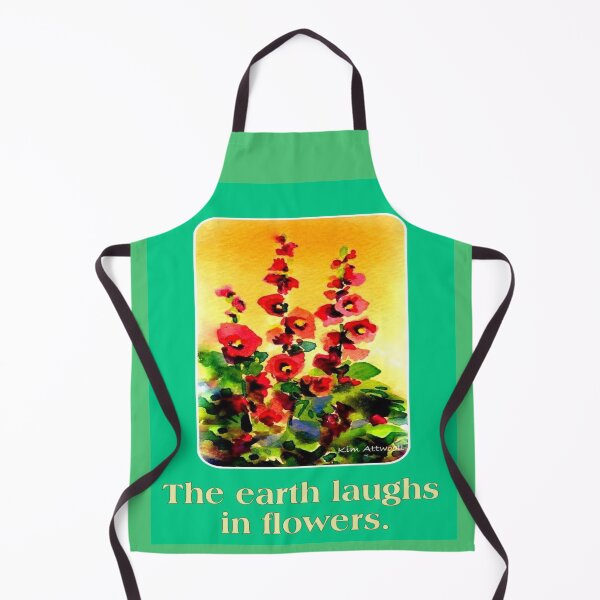 Item preview, Floral watercolor of Hollyhocks with the saying, The Earth Laughs in Flowers. designed and sold by aswoa.