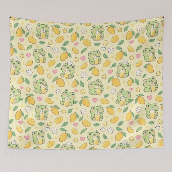 Item preview, Kawaii Frog Mango Drink Pastel Pattern designed and sold by Soft Berry Studio.