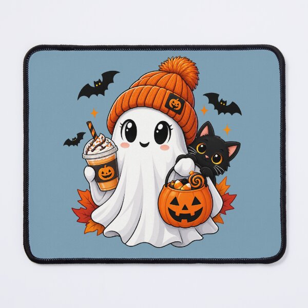Item preview, Halloween Cute Ghost Iced Coffee Black Cat T-Shirt designed and sold by InkWeaveShop.