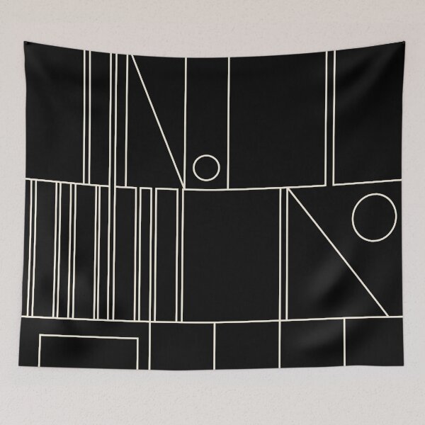 Item preview, Mid Century Modern Minimalist Geometric Abstract Modtastic Modernist Black and Almond Cream Pattern designed and sold by kierkegaard.