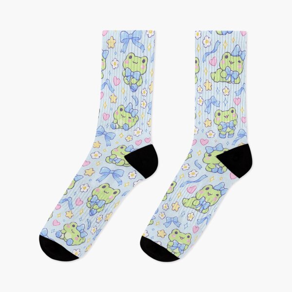 Item preview, Kawaii Frog Blue Bow Cute Pastel Pattern designed and sold by Soft Berry Studio.