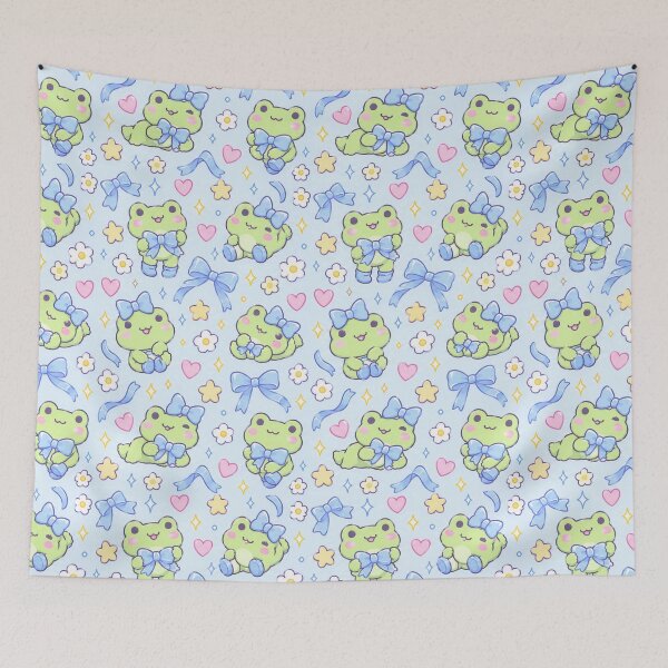Item preview, Kawaii Frog Blue Bow Cute Pastel Pattern designed and sold by Soft Berry Studio.