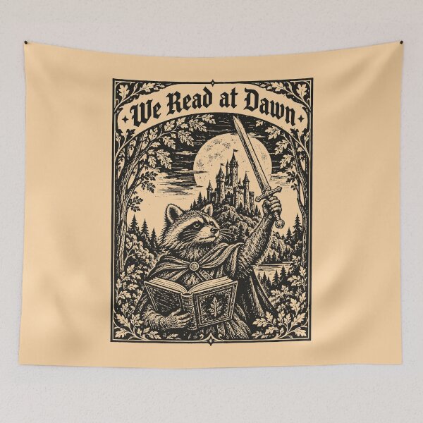 Item preview, We Read at Dawn Funny Raccoon Medieval Art Bookish  designed and sold by Y-Vibes.