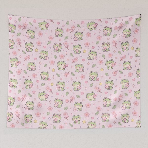 Item preview, Kawaii Frog Sakura Blossom Pastel Pattern designed and sold by Soft Berry Studio.