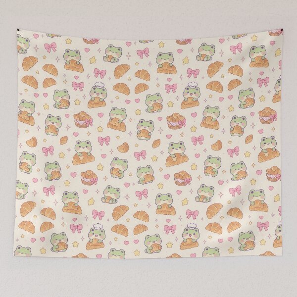 Item preview, Kawaii Frog Croissant Cake Bakery Pattern designed and sold by Soft Berry Studio.