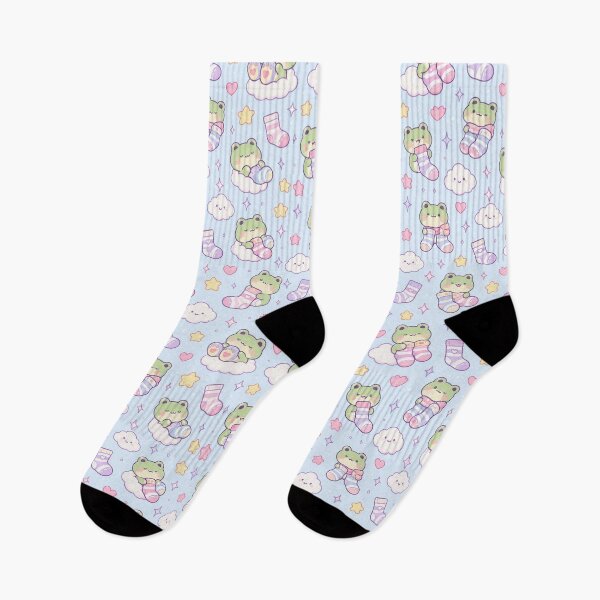 Item preview, Kawaii Frog Cozy Socks Pastel Pattern designed and sold by Soft Berry Studio.