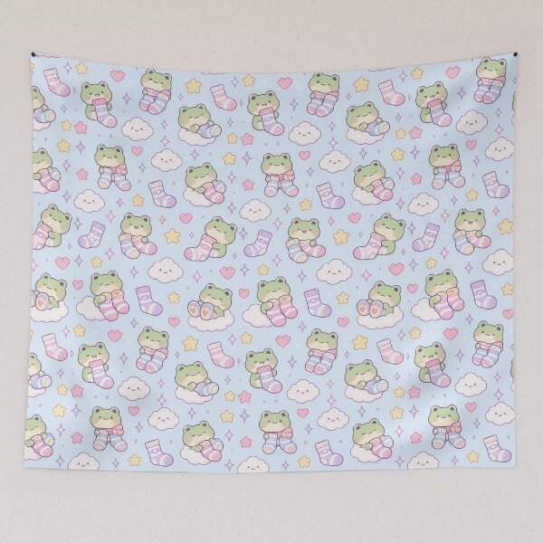 Item preview, Kawaii Frog Cozy Socks Pastel Pattern designed and sold by Soft Berry Studio.