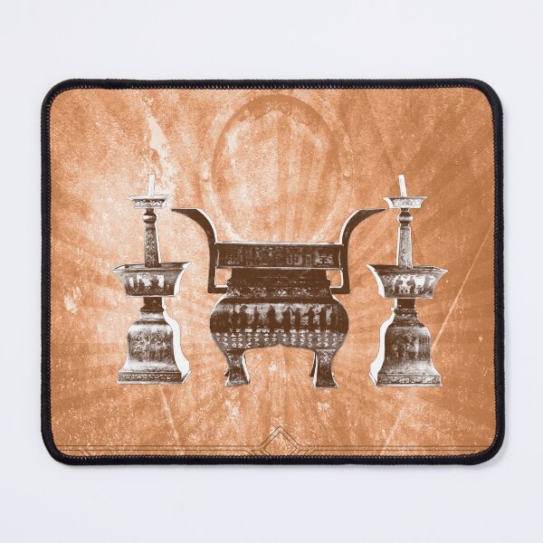 Item preview, Antique Chinese Bronze Altar Set Censer Candlesticks in Orange designed and sold by Ghoul Enterprises.