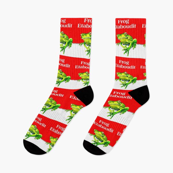 Item preview, Green frog on a red background with the play on words, Frogetaboudit, original watercolor. designed and sold by aswoa.