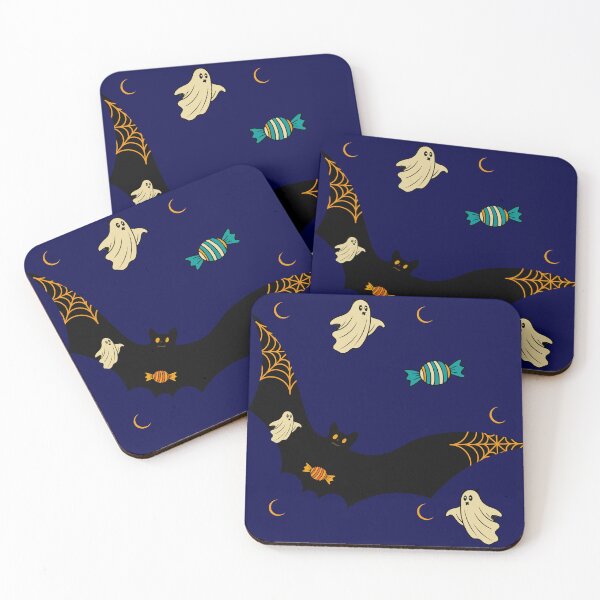 Item preview, Halloween Bat in a deep blue  palette with cream Ghost designed and sold by StefanStudioArt.