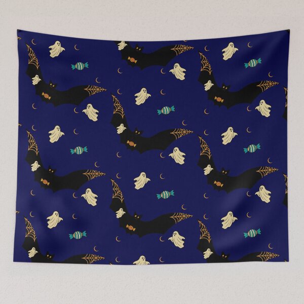 Item preview, Halloween Bat in a deep blue  palette with cream Ghost designed and sold by StefanStudioArt.