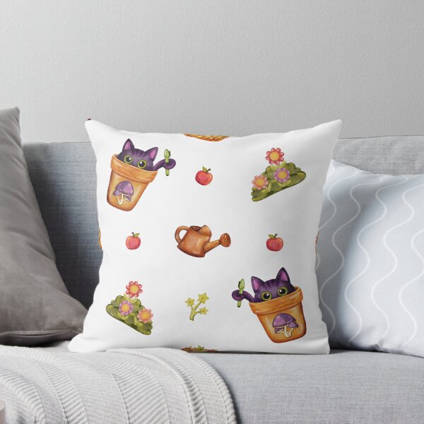 Item preview, Cute Black Cat in Flower Pot with Magic Mushroom Watercolor designed and sold by ArtTinulyaOk.