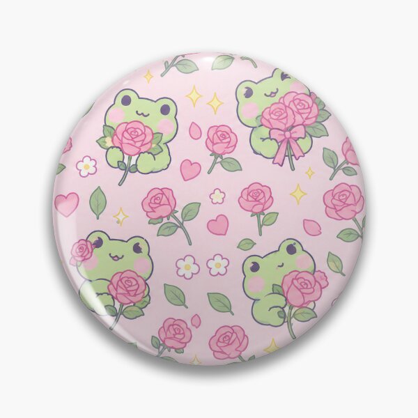 Item preview, Kawaii Frog Rose Pastel Floral Pattern designed and sold by Soft Berry Studio.