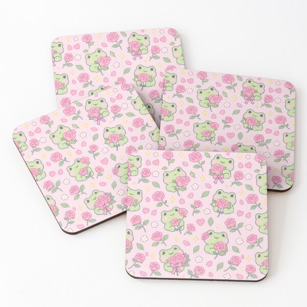 Item preview, Kawaii Frog Rose Pastel Floral Pattern designed and sold by Soft Berry Studio.