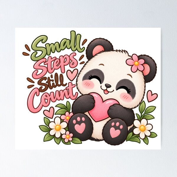Item preview, Small Steps Still Count Cute Panda Inspirational Floral Sticker designed and sold by StickyDelights.