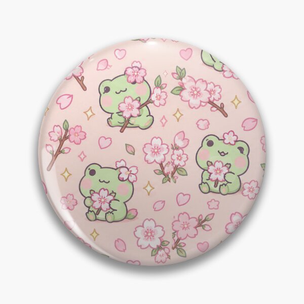 Item preview, Kawaii Frog Peach Blossom Pastel Pattern designed and sold by Soft Berry Studio.