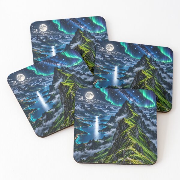 Item preview, Aurora Borealis Mountain Lake Night Landscape – Northern Lights Fantasy Nature designed and sold by IRON SIREN.