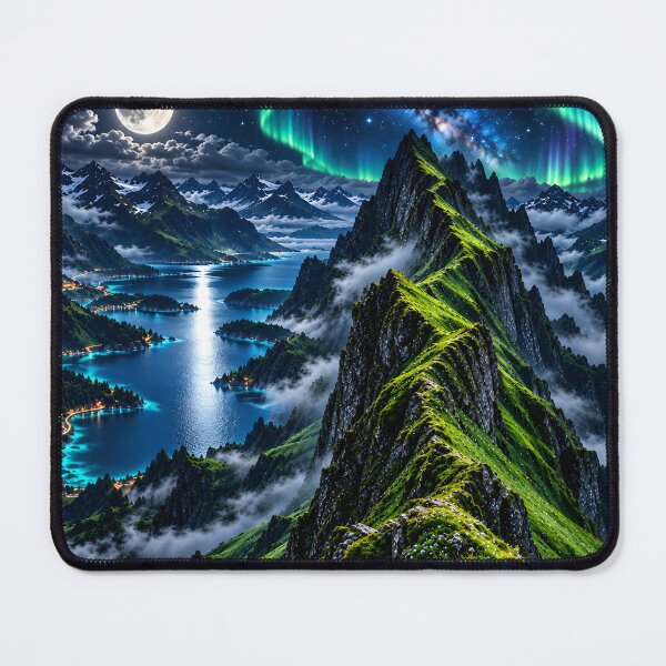 Item preview, Aurora Borealis Mountain Lake Night Landscape – Northern Lights Fantasy Nature designed and sold by IRON SIREN.