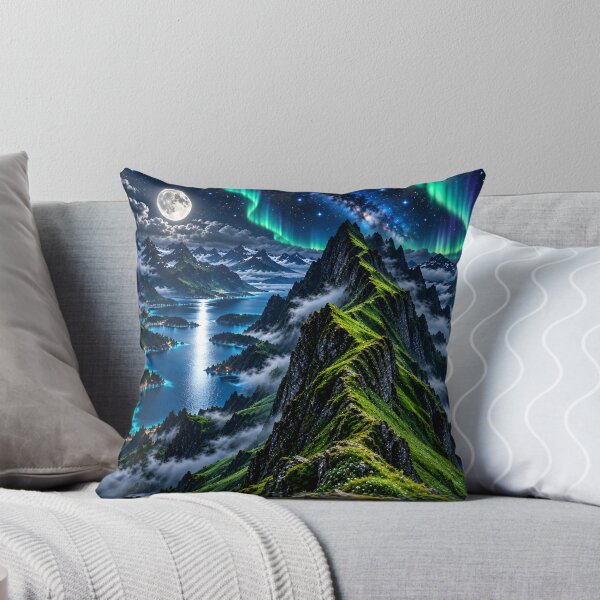 Item preview, Aurora Borealis Mountain Lake Night Landscape – Northern Lights Fantasy Nature designed and sold by IRON SIREN.