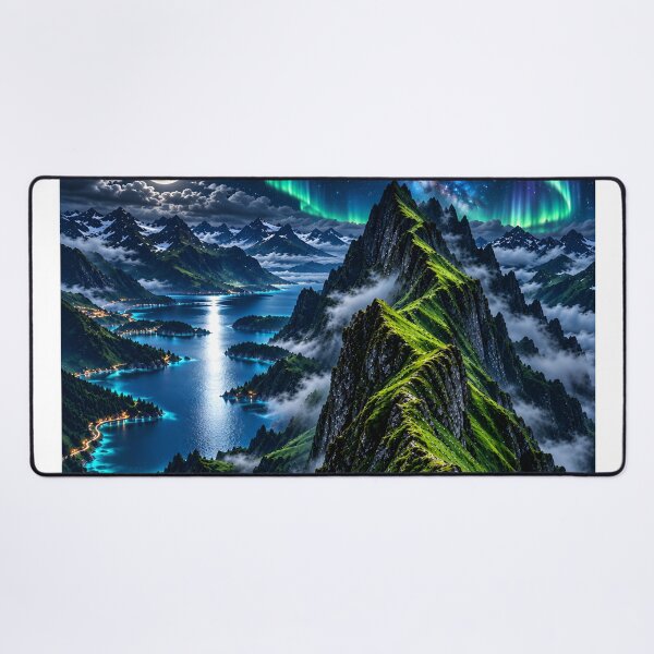 Item preview, Aurora Borealis Mountain Lake Night Landscape – Northern Lights Fantasy Nature designed and sold by IRON SIREN.