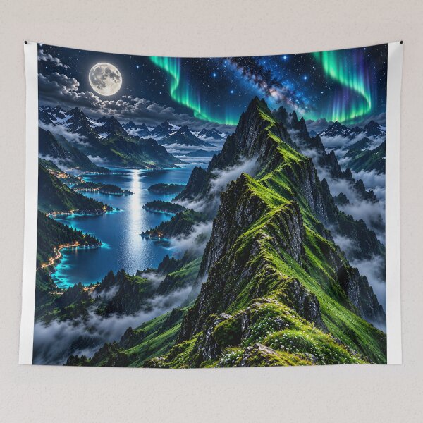Artikelvorschau, Nordlichter-Bergsee-Nachtlandschaft – Fantasie-Natur entworfen und verkauft von IRON SIREN.