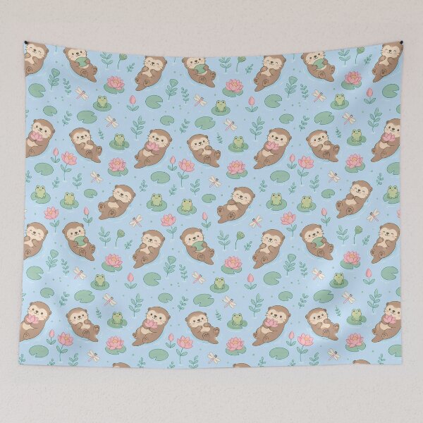Item preview, Otter Water Lily Pond Kawaii Pattern designed and sold by Soft Berry Studio.