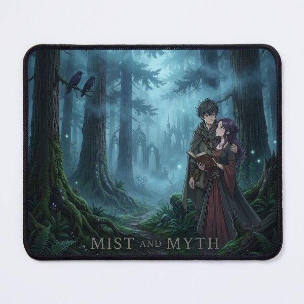 Item preview, Mist and Myth - Fantasy Anime Couple in Mitsy Forest - Dark Cottagecore Bookish Aesthetic / Fairytale / Lovers / M agical / Whimsical / Dark Forest / Anime Girl designed and sold by TeenLake.