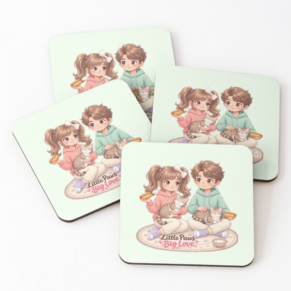 Item preview, Cozy Cat Couple with Kittens – Little Paws Big Love Cute Chibi Art designed and sold by Meluna-studio.