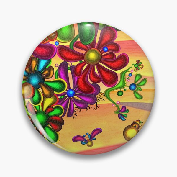 Item preview, Whimsy hippie floral pin button designed and sold by Ofir mor.